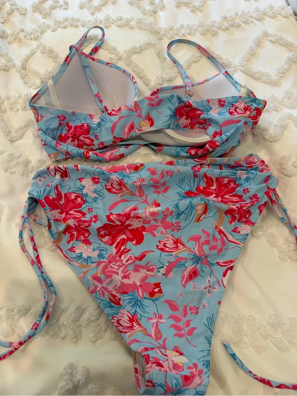 Floral Underwire Bikini Set in Light Blue and Pink